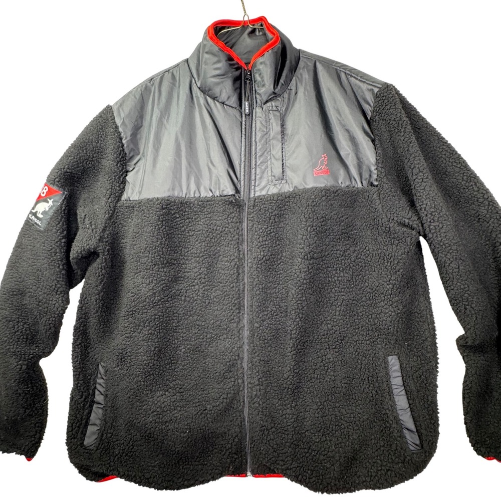 NEW Kangol Sherpa Fleece Full Zip Jacket Mens XXL Black Gorpcore Streetwear